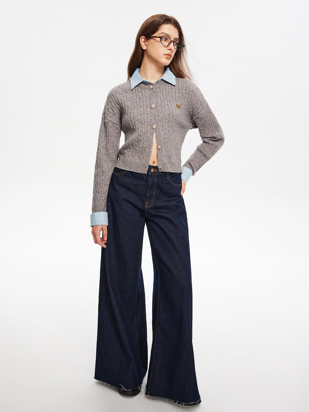Button Contrast Tie Knit Top — Svelte Chic