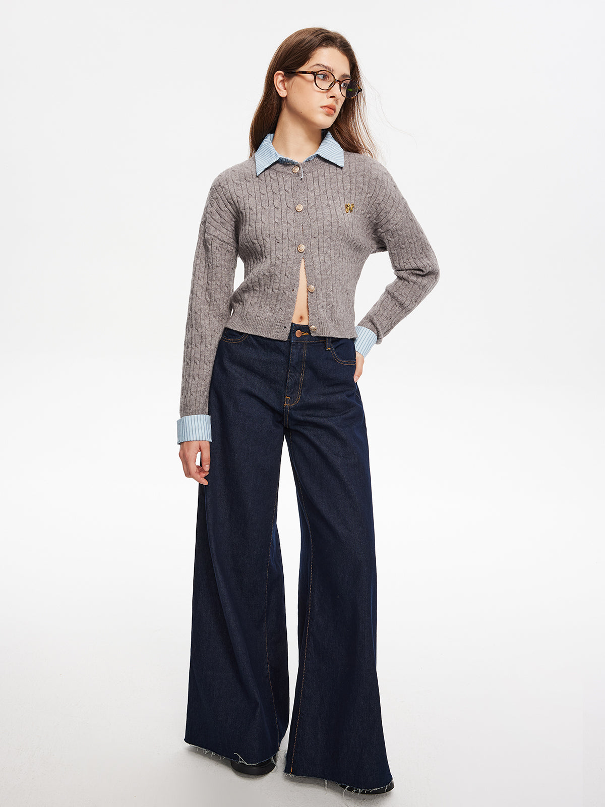 Button Contrast Tie Knit Top — Svelte Chic