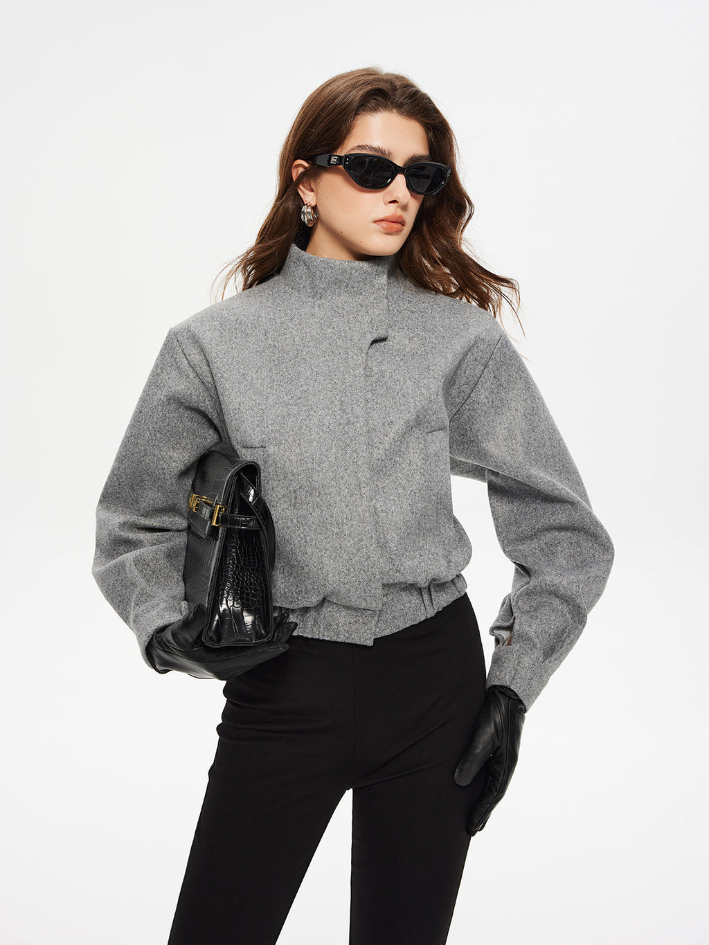 Button Clasp Cropped Blazer in Grey — Svelte Chic