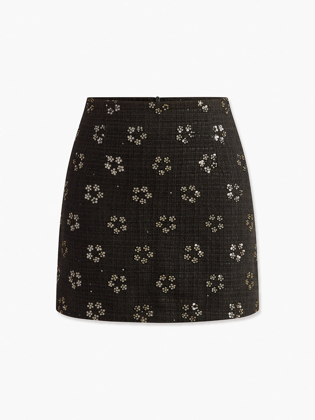 Sequin Floral Tweed Mini Skirt in Black — Svelte Chic