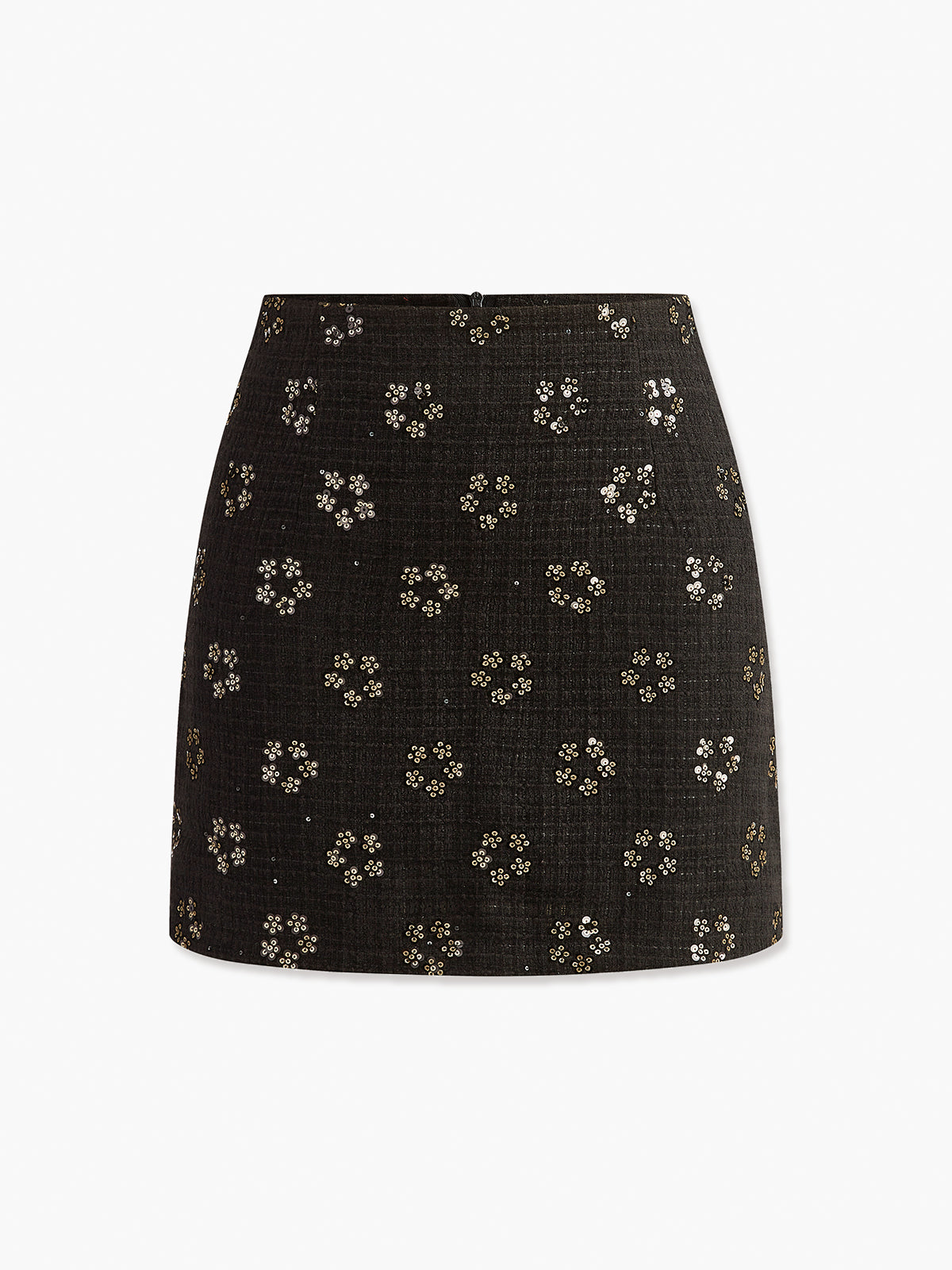 Sequin Floral Tweed Mini Skirt in Black — Svelte Chic
