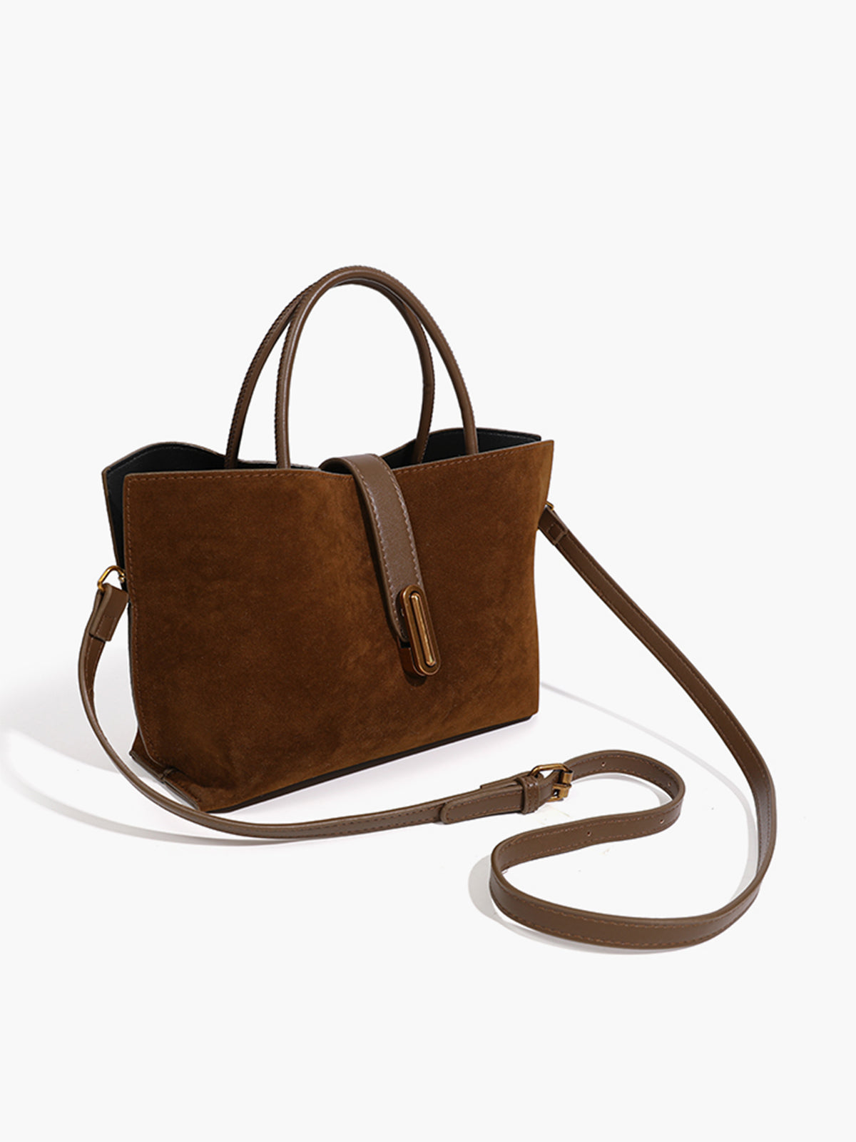 Top Handle Suede Compartment Bag — Svelte Chic