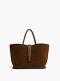 Top Handle Suede Compartment Bag in Brown — Svelte Chic