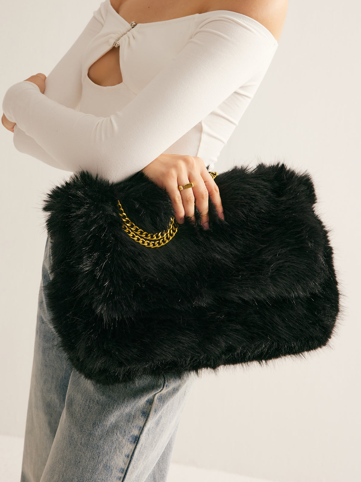Large Faux Fur Flap Bag — Svelte Chic
