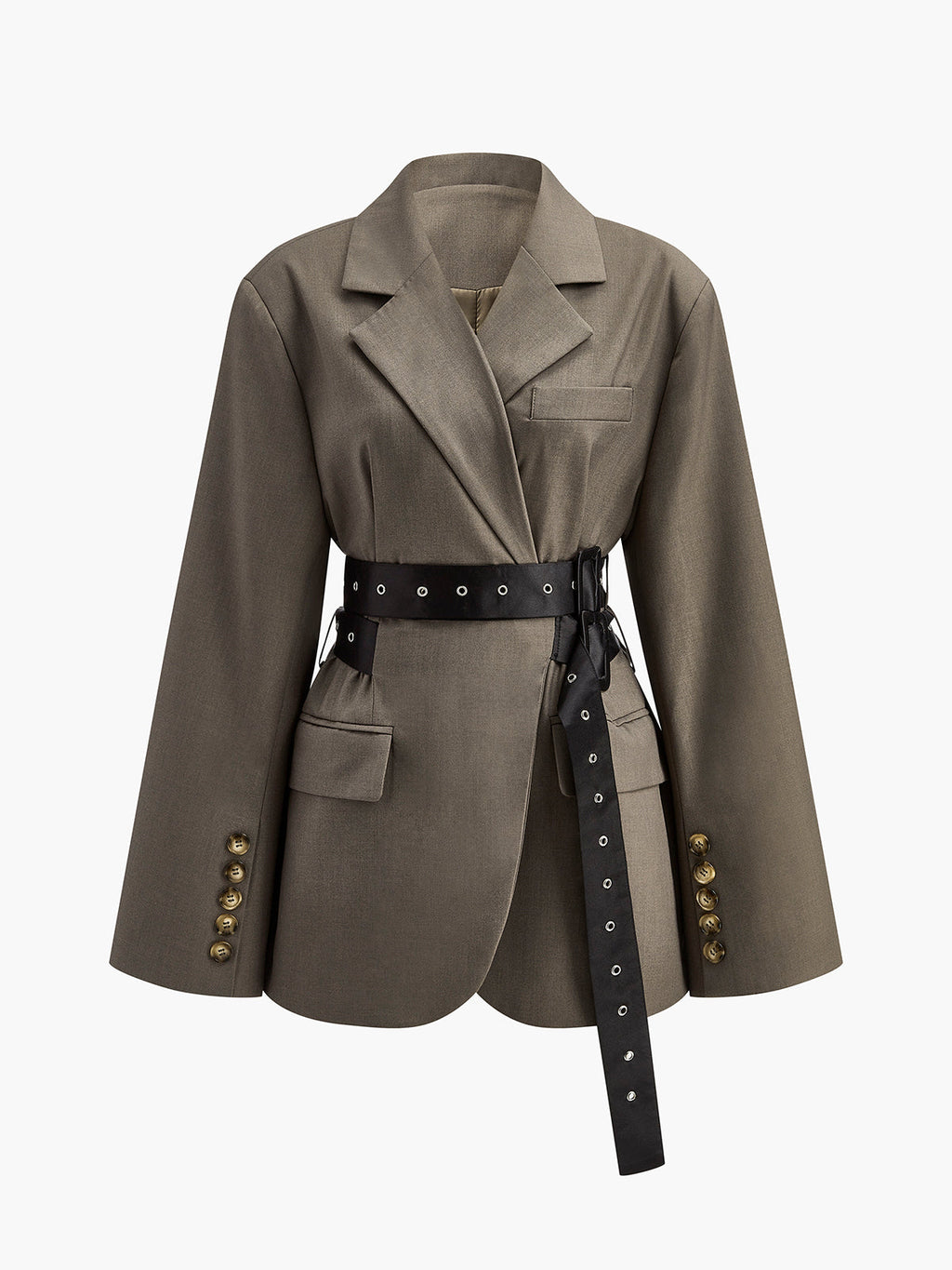 Retro Button Blazer with Belt in Dark Brown — Svelte Chic