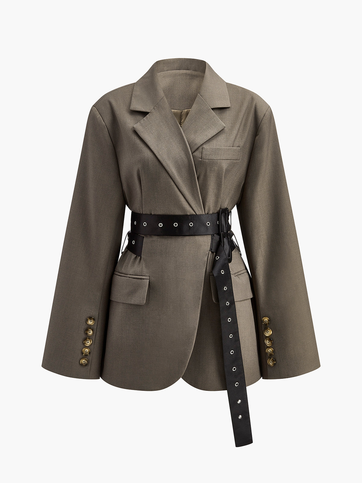 Retro Button Blazer with Belt in Dark Brown — Svelte Chic