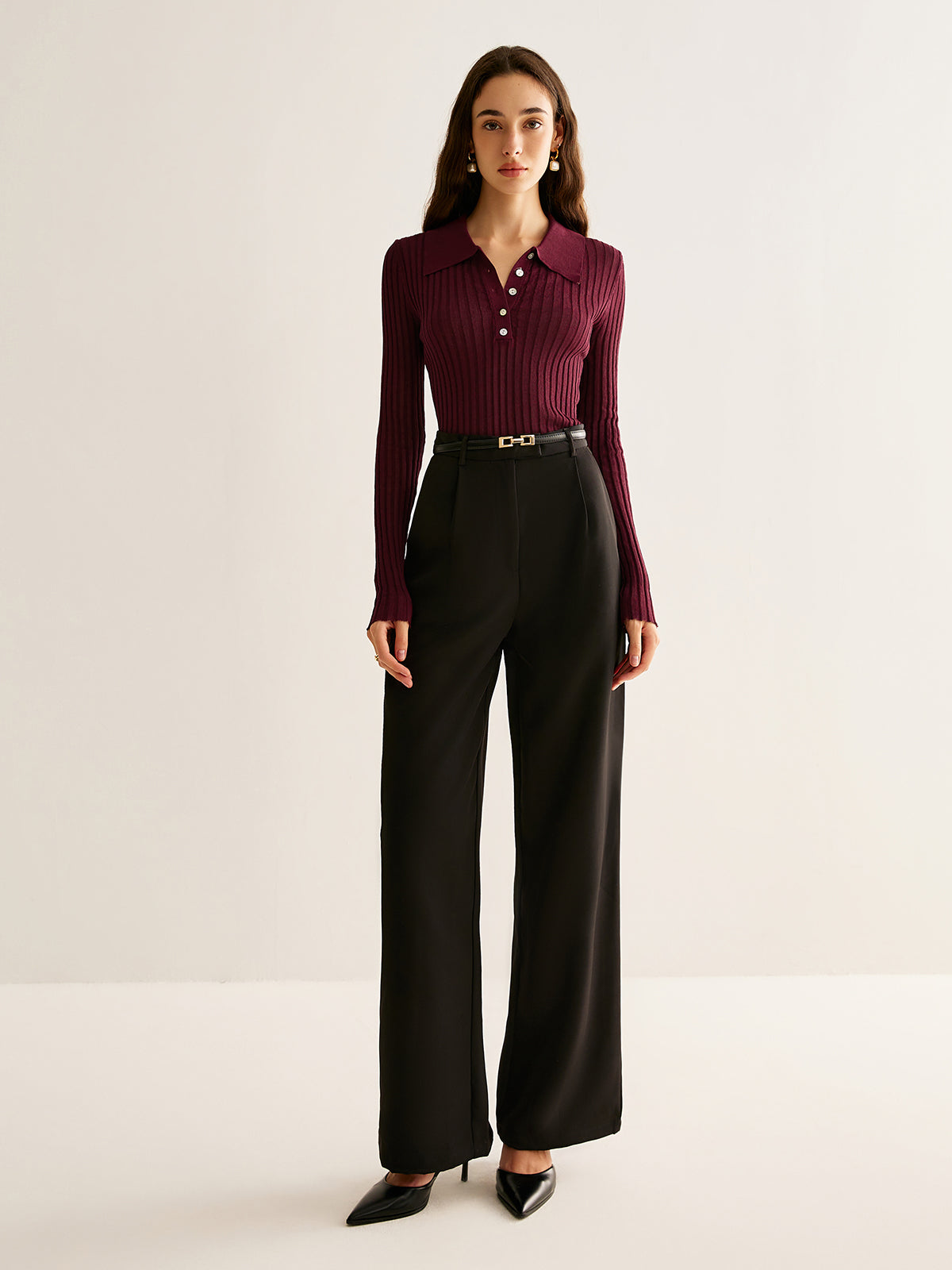 High Stretch Polo Knit Top — Svelte Chic