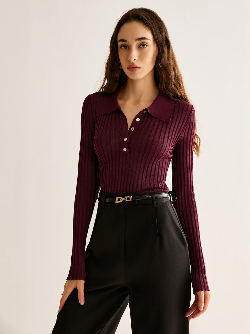 High Stretch Polo Knit Top — Svelte Chic