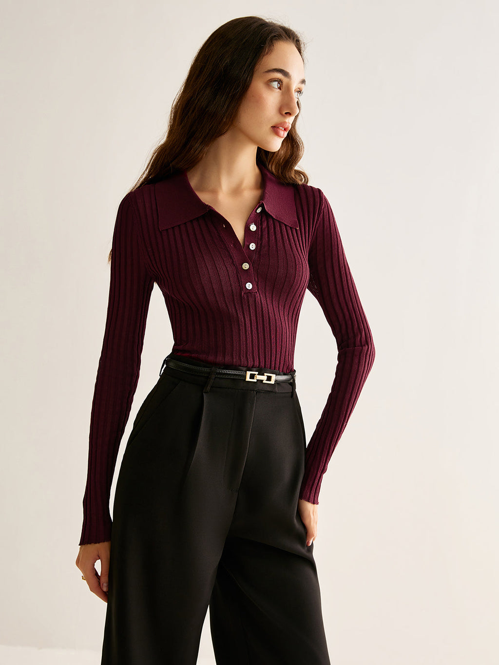 High Stretch Polo Knit Top — Svelte Chic