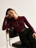 High Stretch Polo Knit Top in Burgundy — Svelte Chic