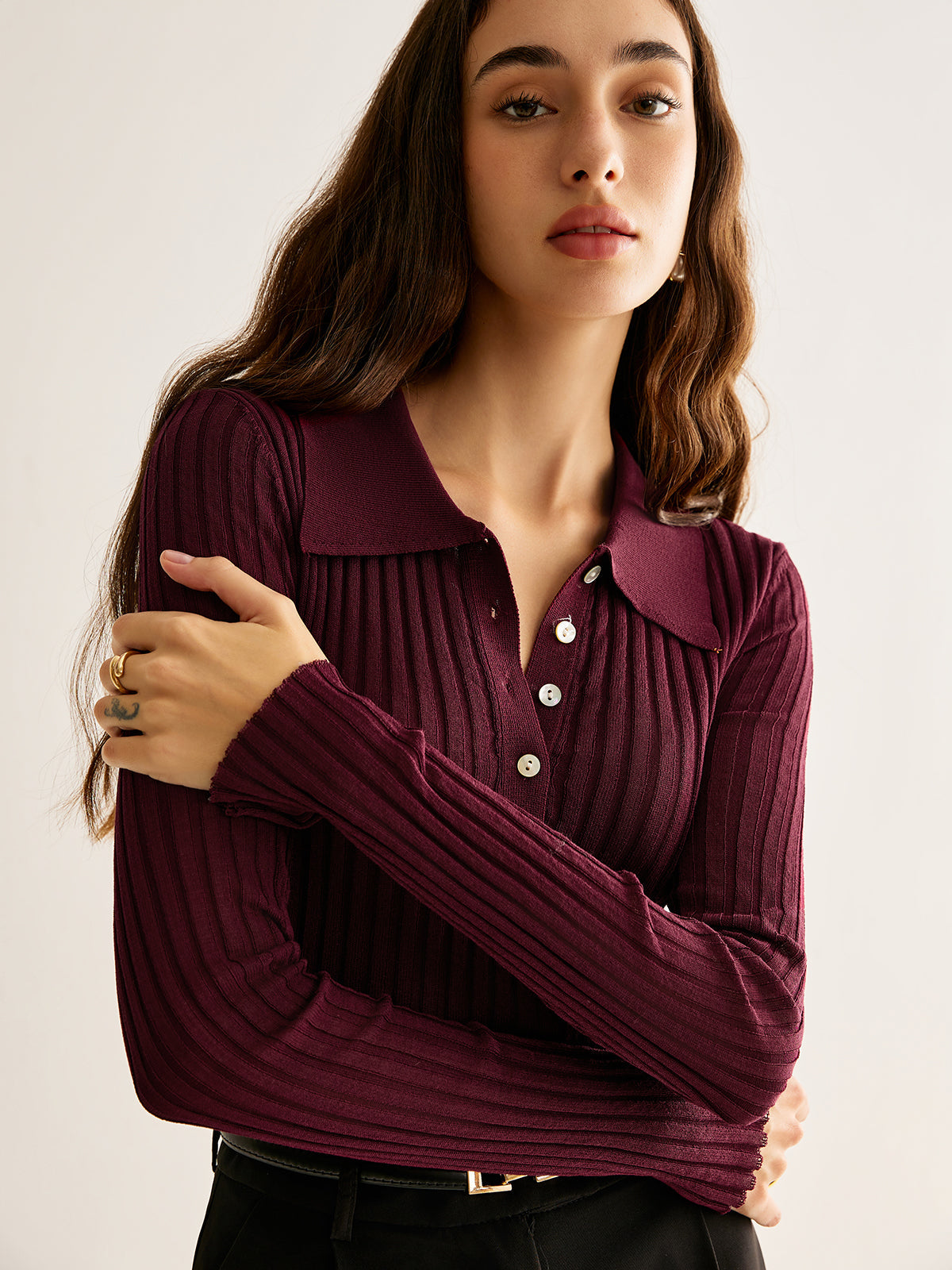 High Stretch Polo Knit Top — Svelte Chic