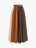 Colour Block Pleated Maxi Skirt in Light Brown — Svelte Chic