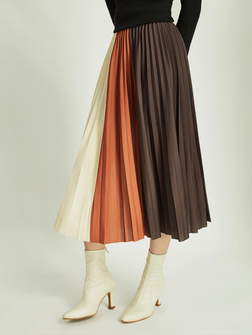 Colour Block Pleated Maxi Skirt — Svelte Chic