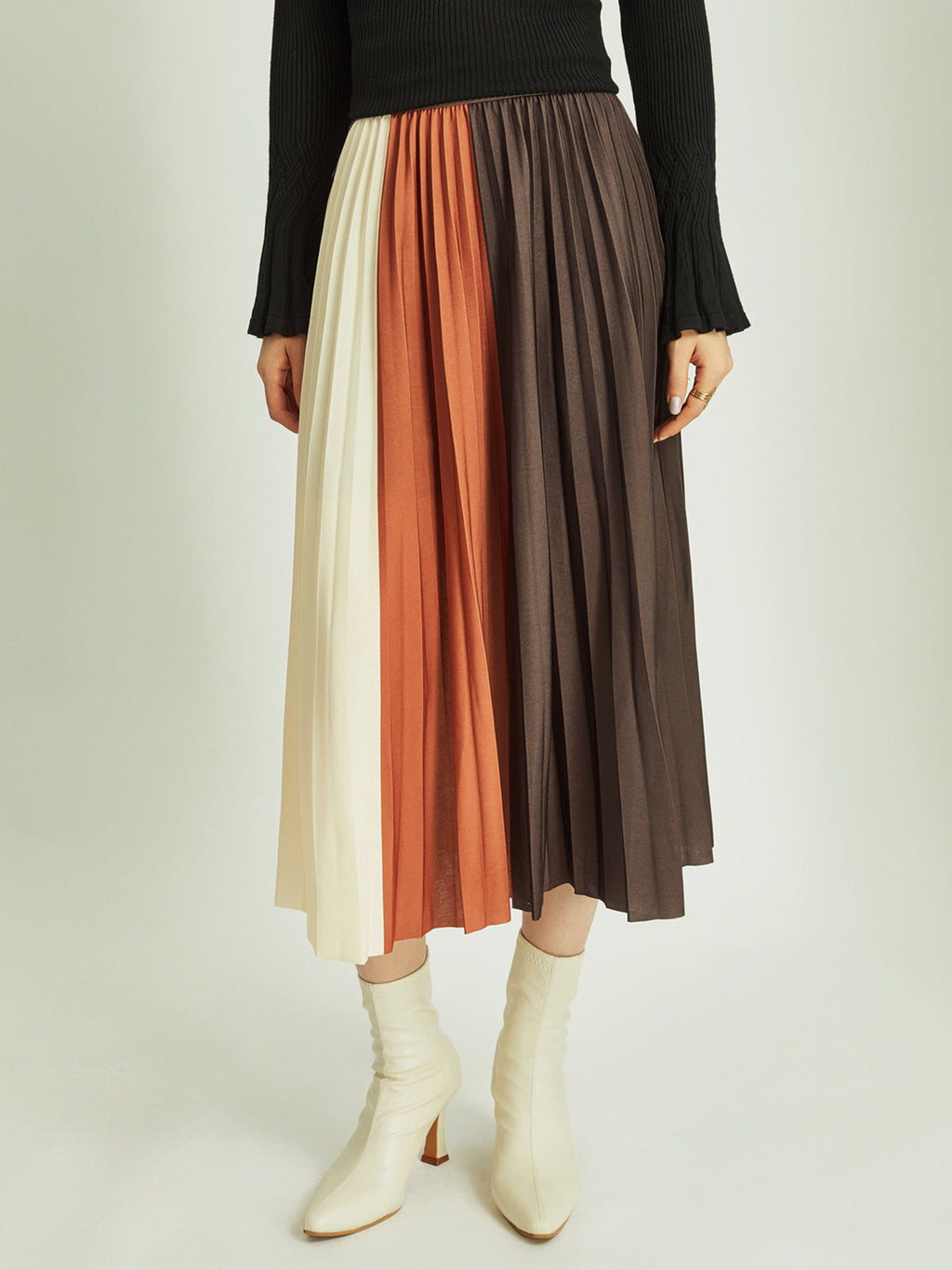 Colour Block Pleated Maxi Skirt — Svelte Chic