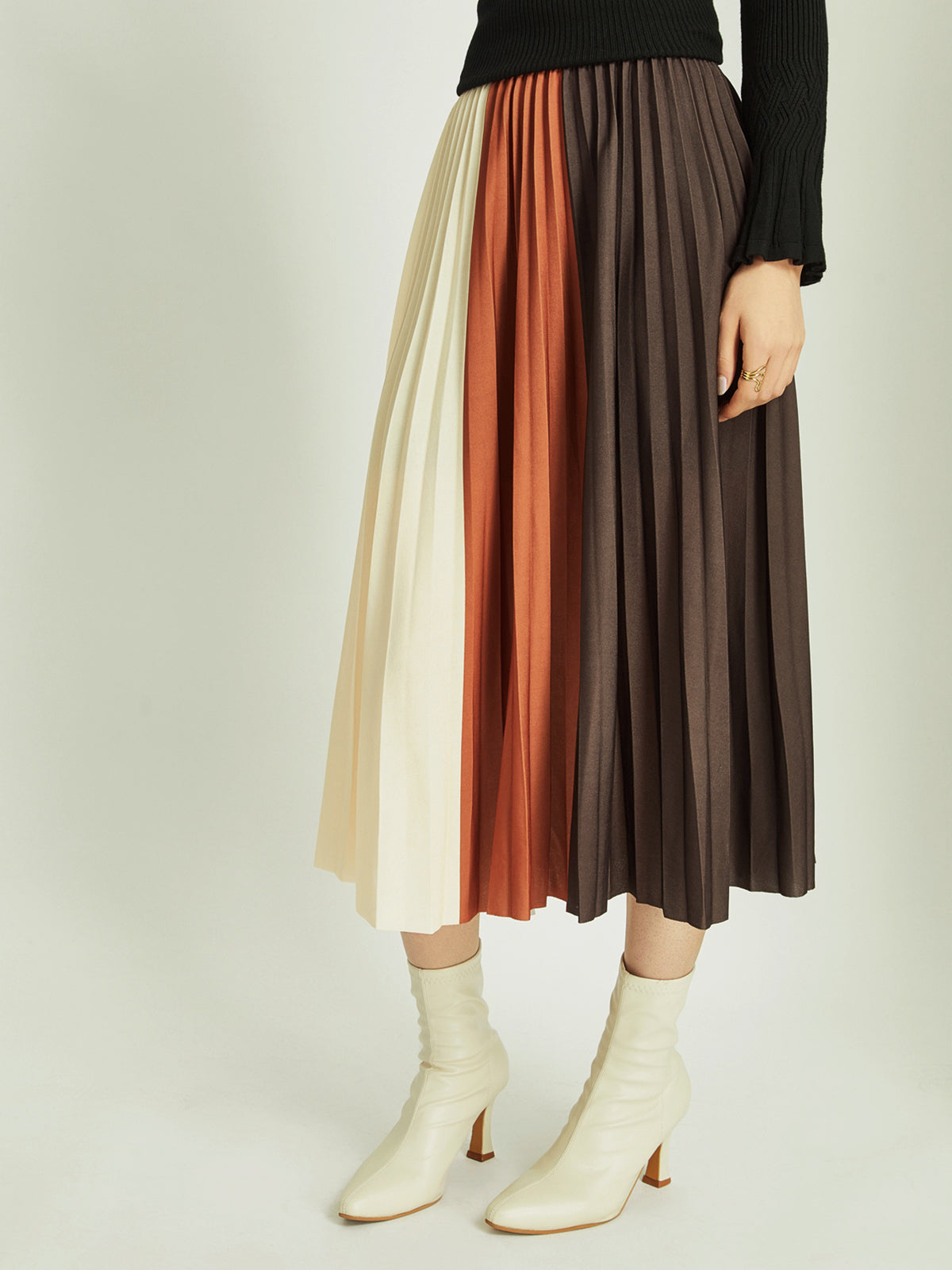 Colour Block Pleated Maxi Skirt — Svelte Chic