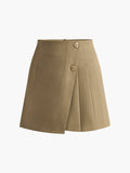 Back Zip Pleated Mini Skirt in Camel — Svelte Chic
