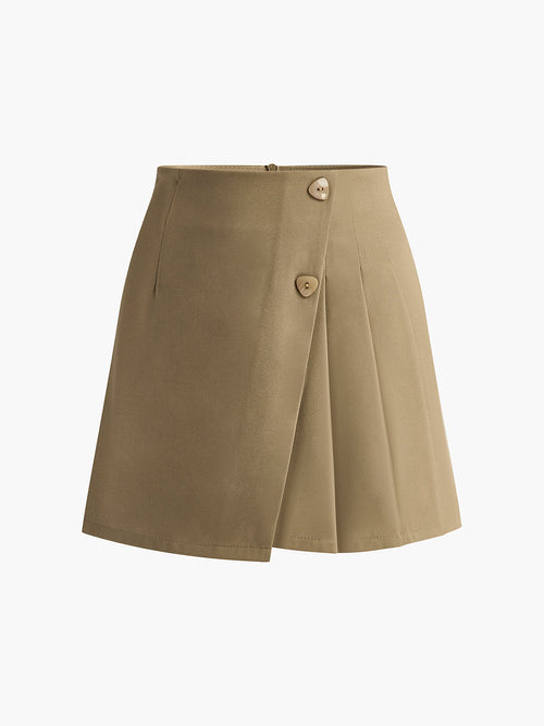 Back Zip Pleated Mini Skirt in Camel — Svelte Chic