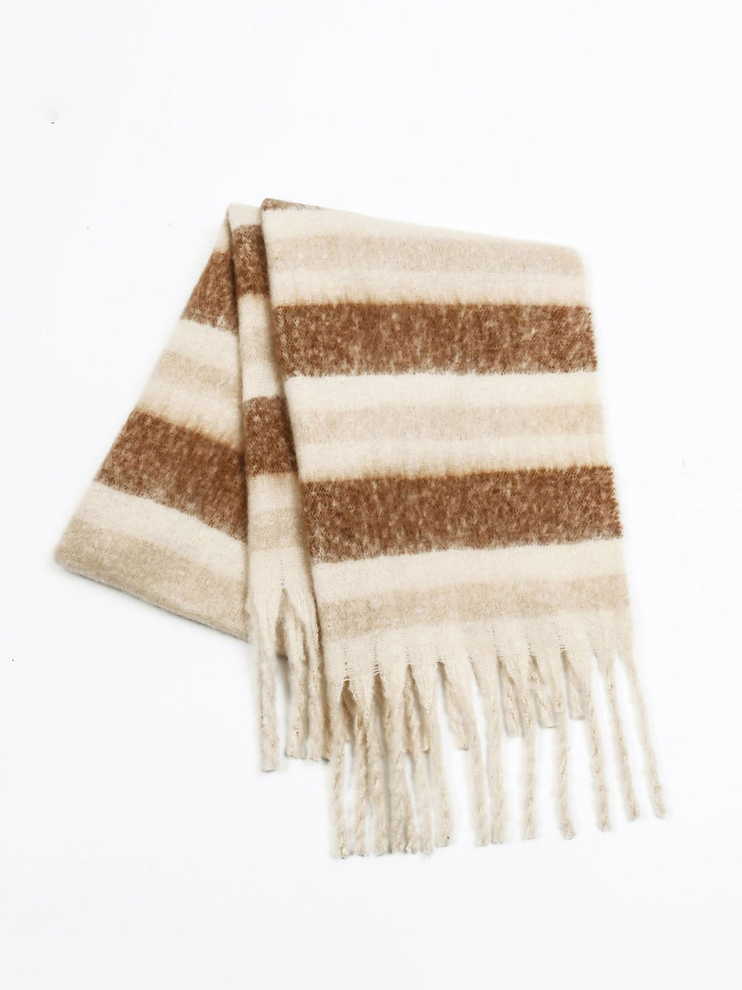 Шал с помпон и цветни блокове на райета 