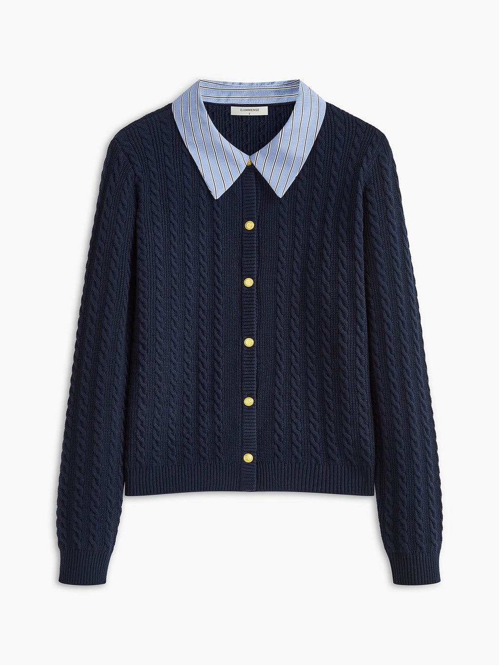 Cable Knit Button Panel Cardigan in Navy — Svelte Chic