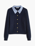 Cable Knit Button Panel Cardigan in Navy — Svelte Chic