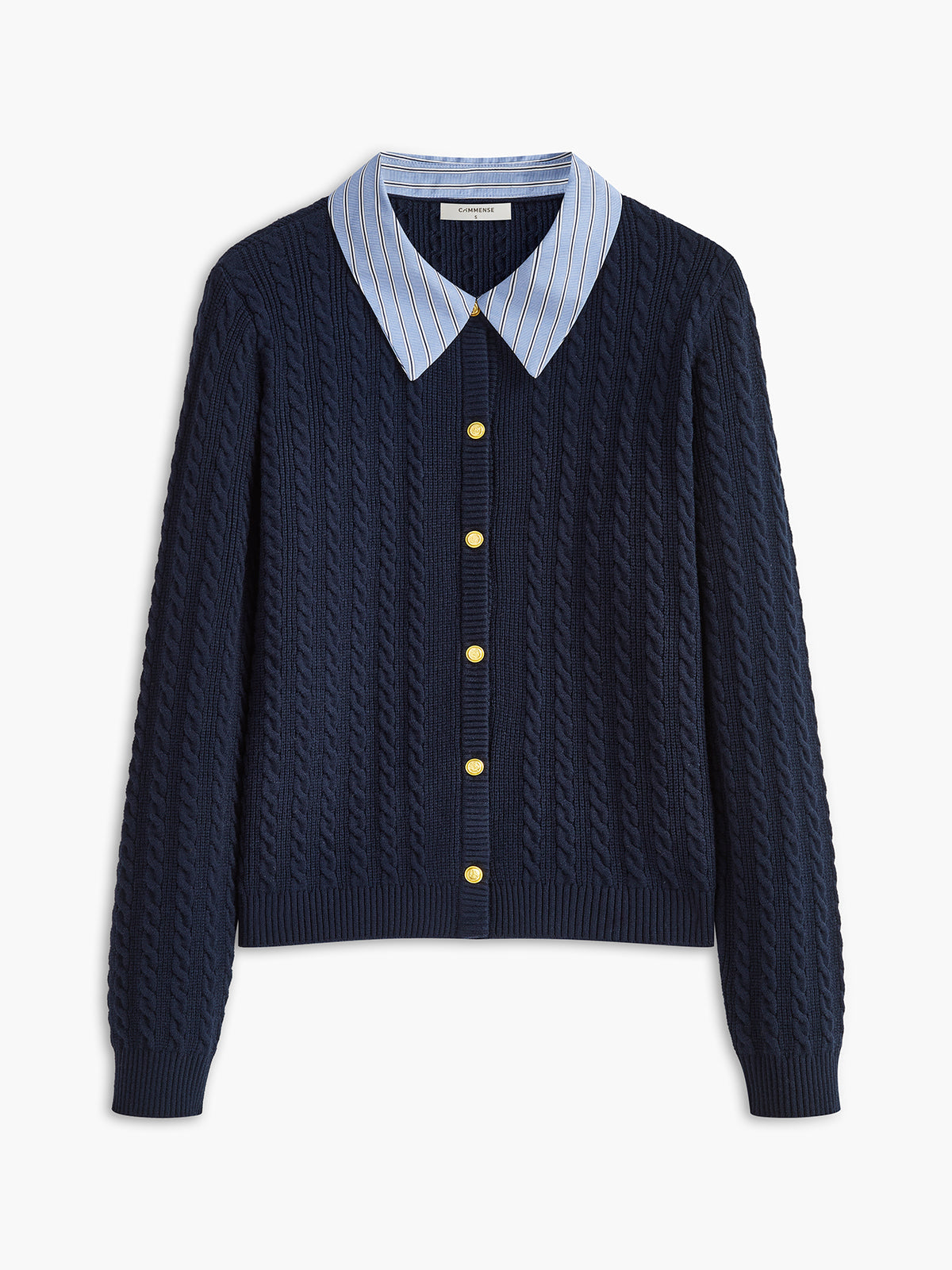 Cable Knit Button Panel Cardigan in Navy — Svelte Chic
