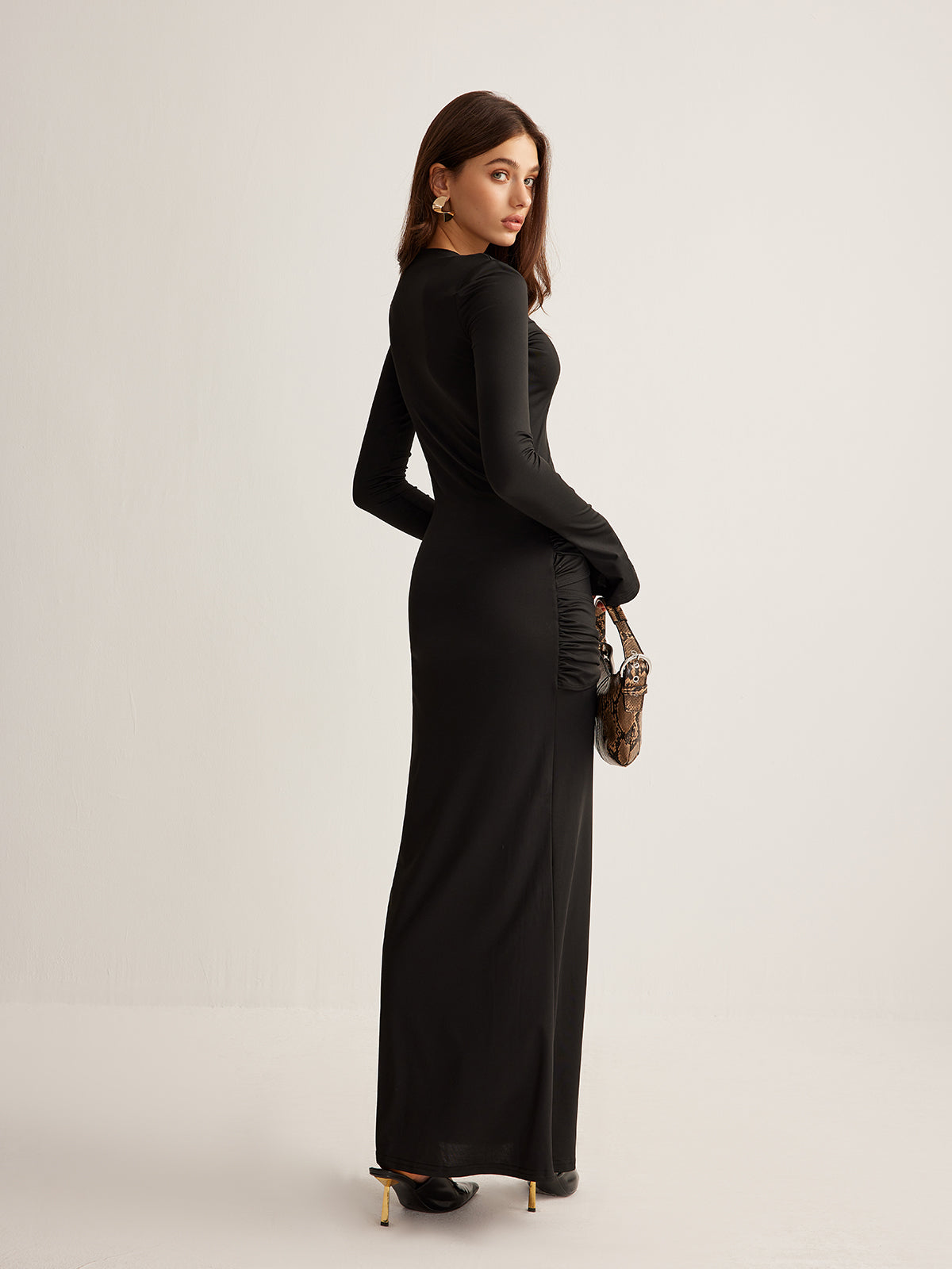 Metal Ring Pleated Jersey Maxi Dress — Svelte Chic