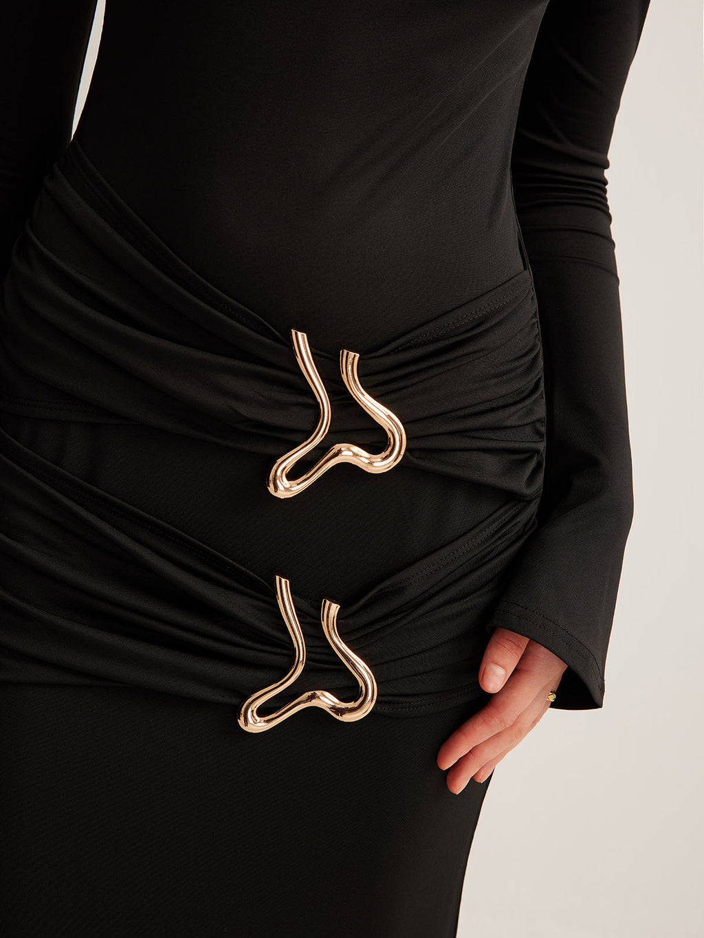 Metal Ring Pleated Jersey Maxi Dress — Svelte Chic