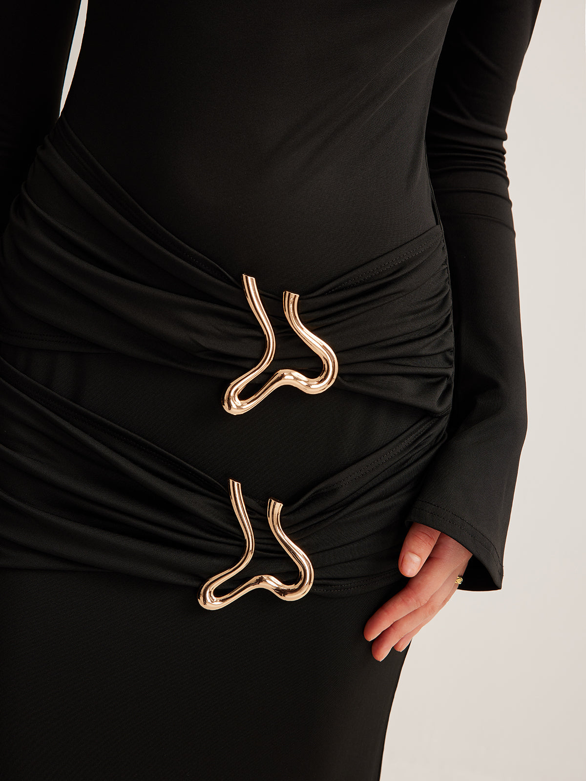 Metal Ring Pleated Jersey Maxi Dress — Svelte Chic