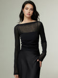 Straight Neck Slim Jersey Top in Black — Svelte Chic