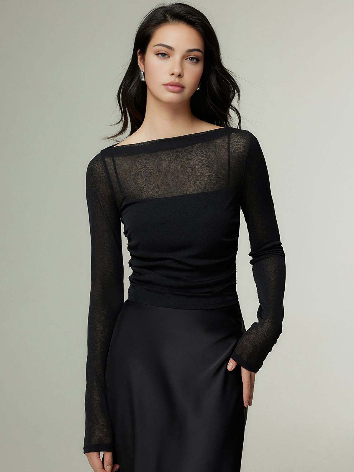 Straight Neck Slim Jersey Top in Black — Svelte Chic