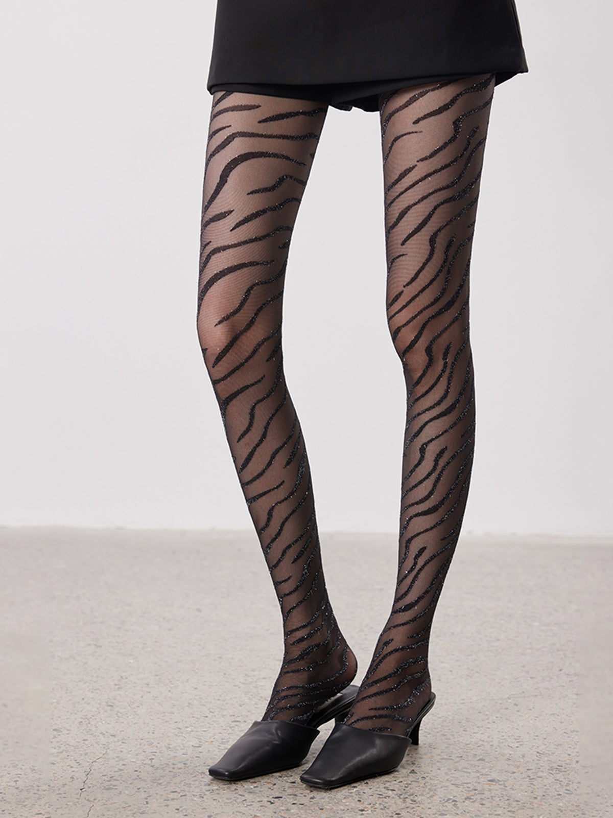 Zebra Pattern Sheer Tights in Black — Svelte Chic