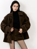 Lapel Loose Suede Jacket in Dark Brown — Svelte Chic