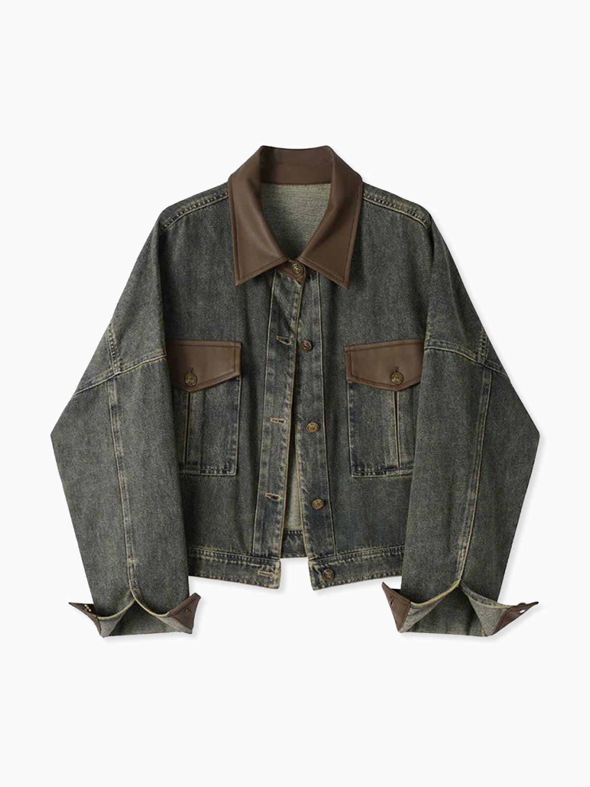 Vintage Contrast Trim Denim Jacket in Dark Brown — Svelte Chic