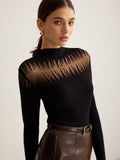 Mock Neck Sheer Panel Knit Top in Black — Svelte Chic