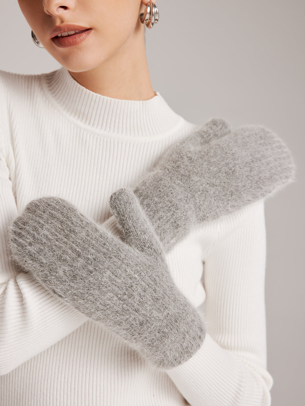 Plush Rabbit Fur Gloves in Grey — Svelte Chic
