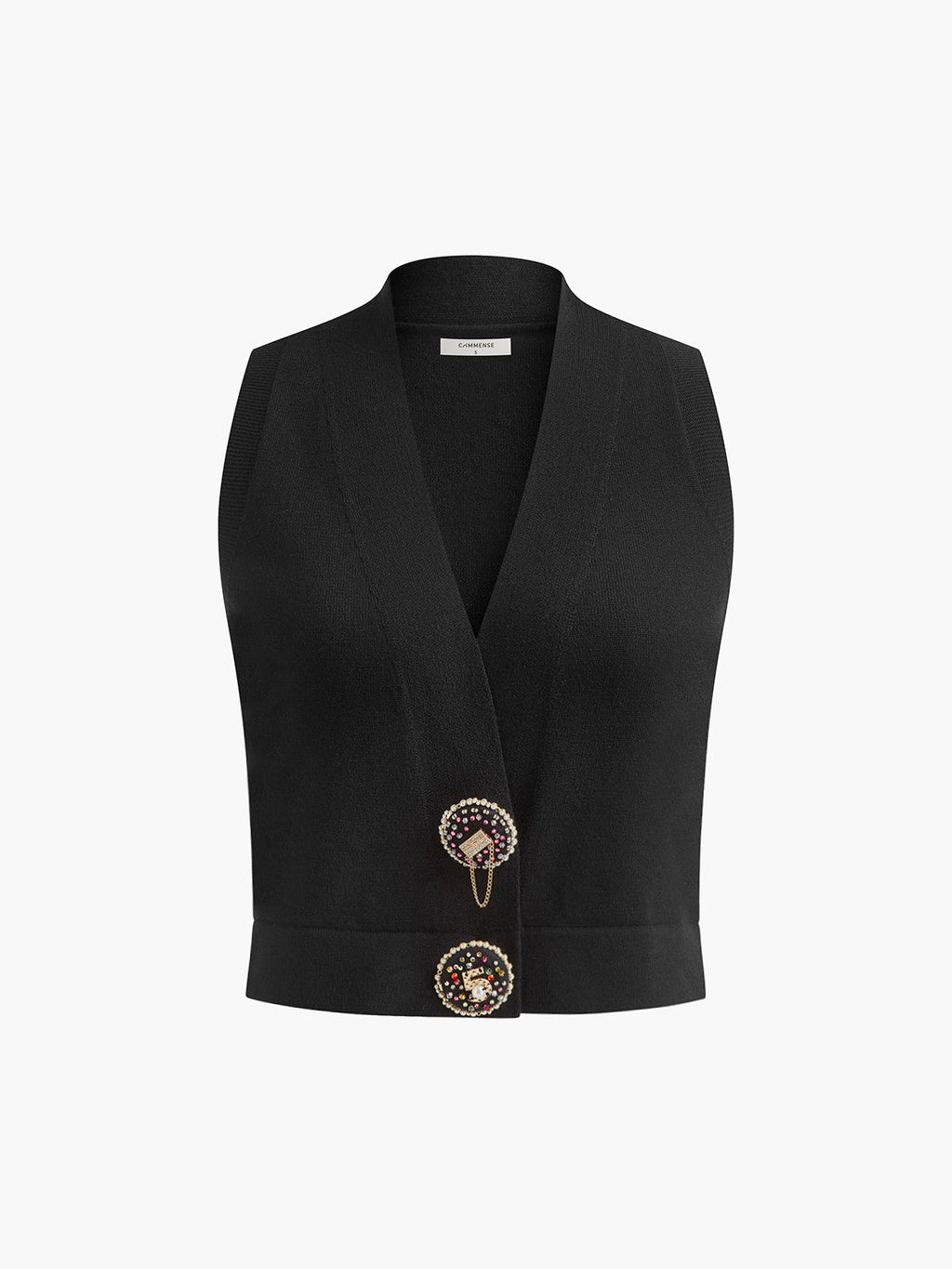Rhinestone Button Knit Vest in Black — Svelte Chic