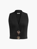 Rhinestone Button Knit Vest in Black — Svelte Chic
