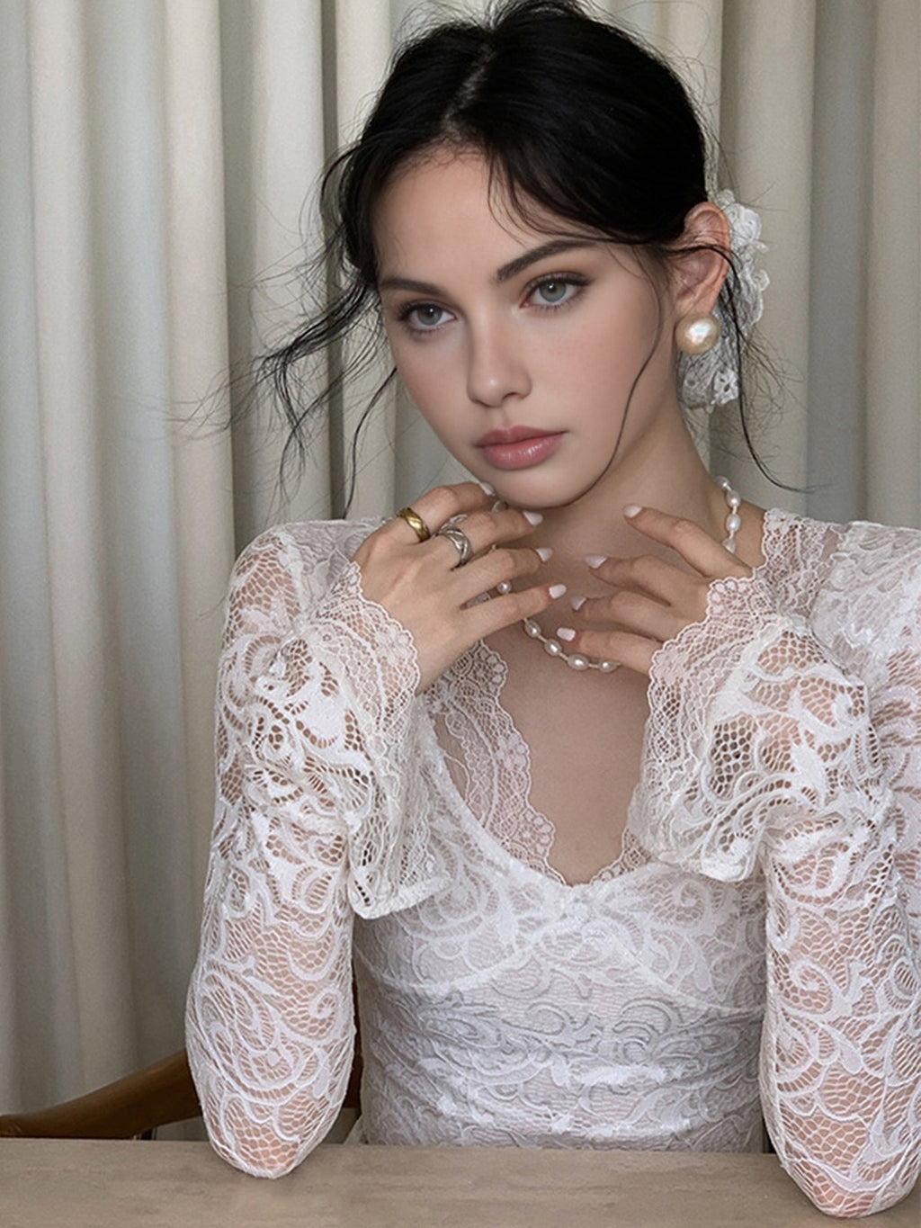 Ruffle Cuff Lace Top — Svelte Chic
