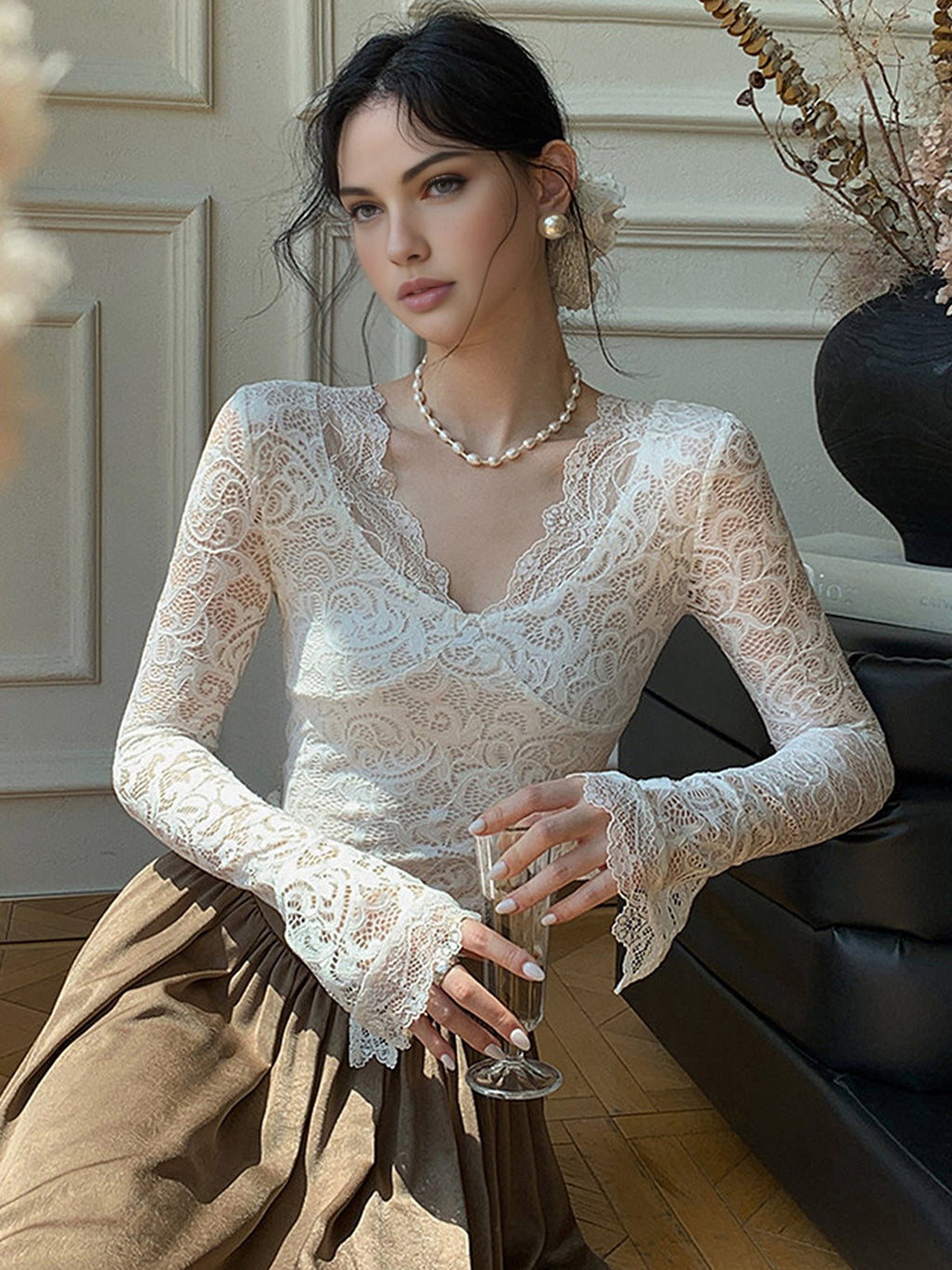 Ruffle Cuff Lace Top — Svelte Chic