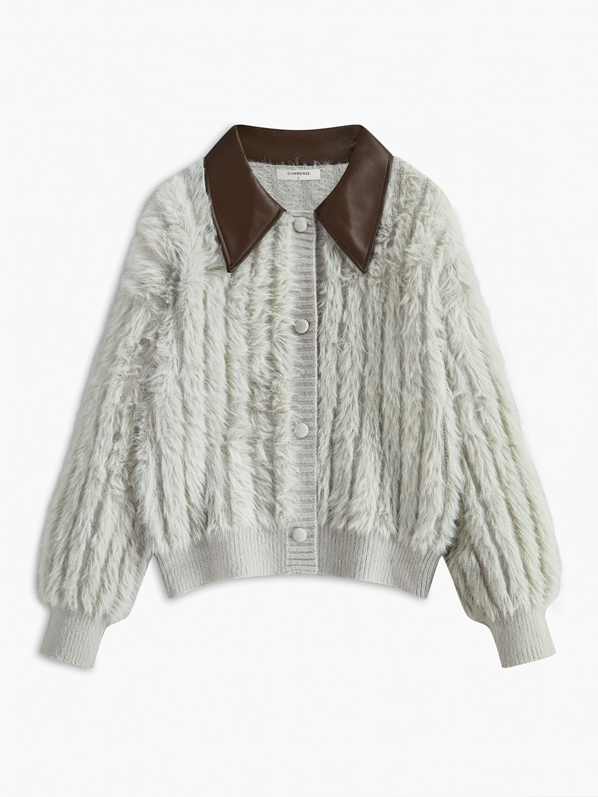 High Collar Plush Cardigan in Grey — Svelte Chic