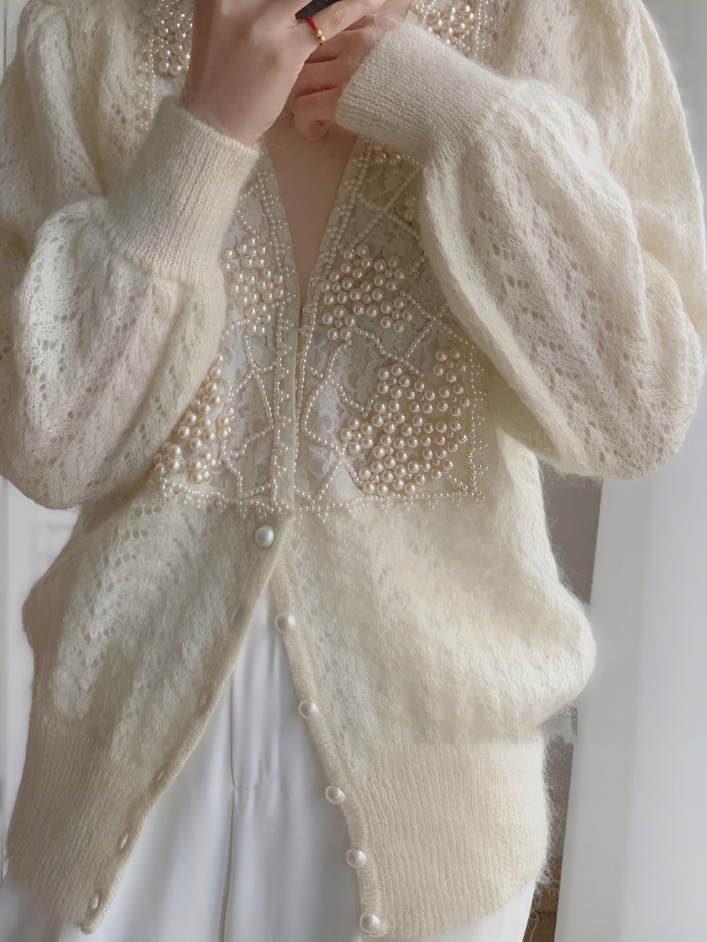 Pearl Beaded Button Cardigan — Svelte Chic