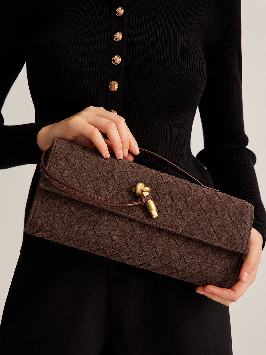 Flap Suede Clutch Bag in Dark Brown — Svelte Chic