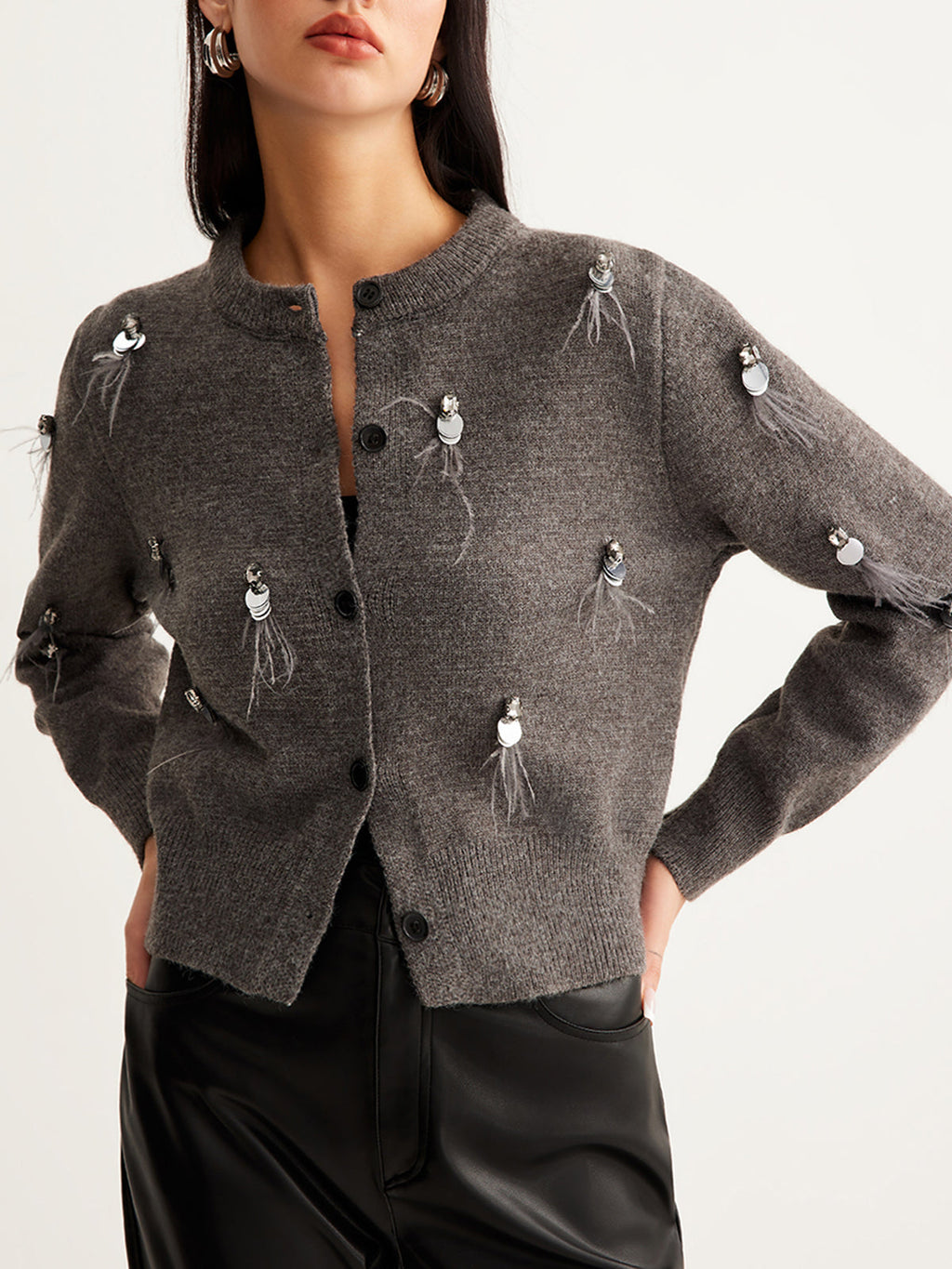 Stone Detail Button Velvet Cardigan — Svelte Chic