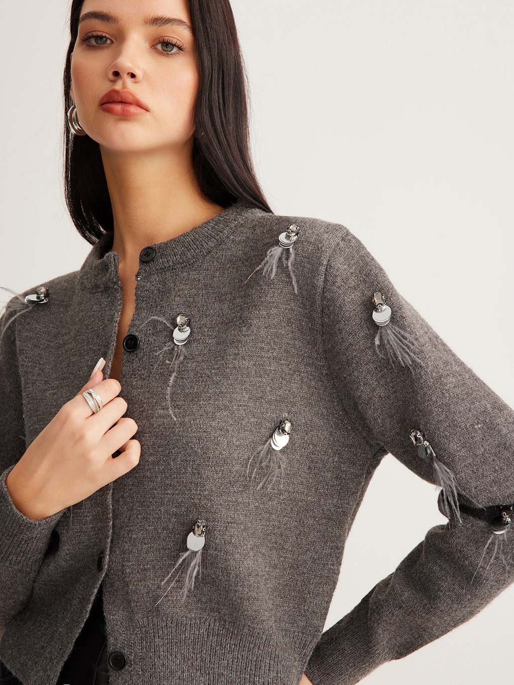 Stone Detail Button Velvet Cardigan — Svelte Chic