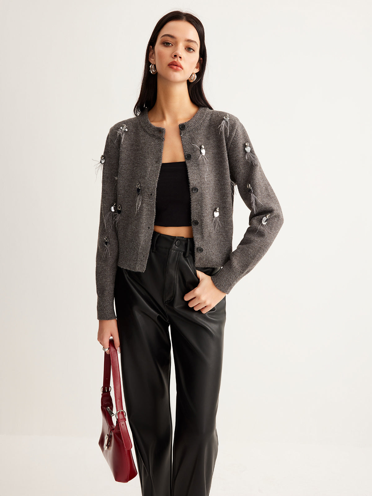 Stone Detail Button Velvet Cardigan — Svelte Chic