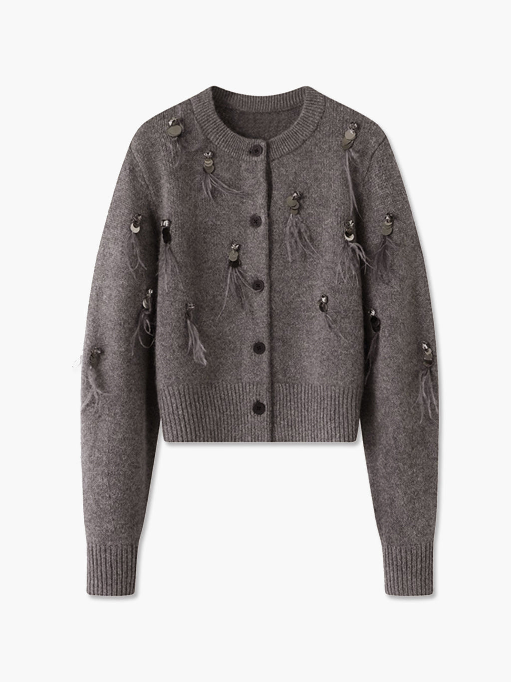 Stone Detail Button Velvet Cardigan in Light Grey — Svelte Chic