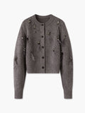 Stone Detail Button Velvet Cardigan in Light Grey — Svelte Chic