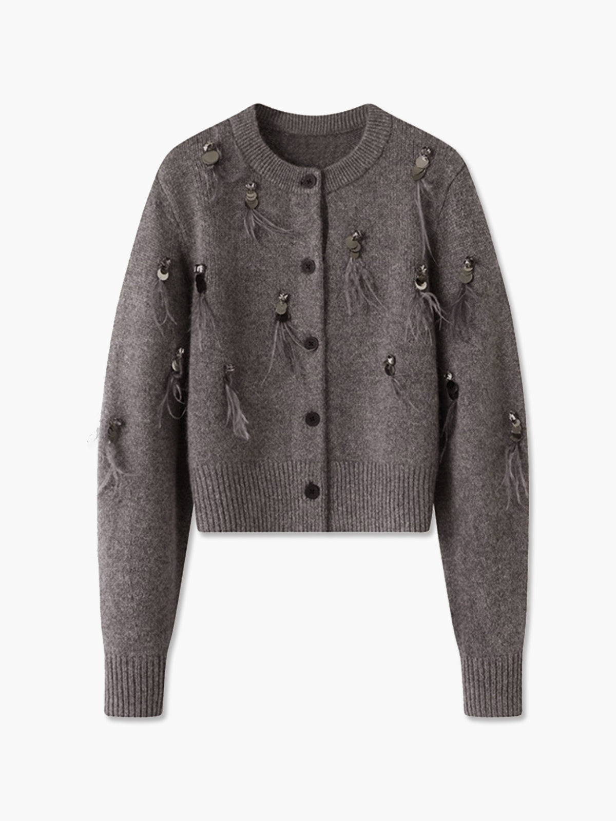 Stone Detail Button Velvet Cardigan in Light Grey — Svelte Chic