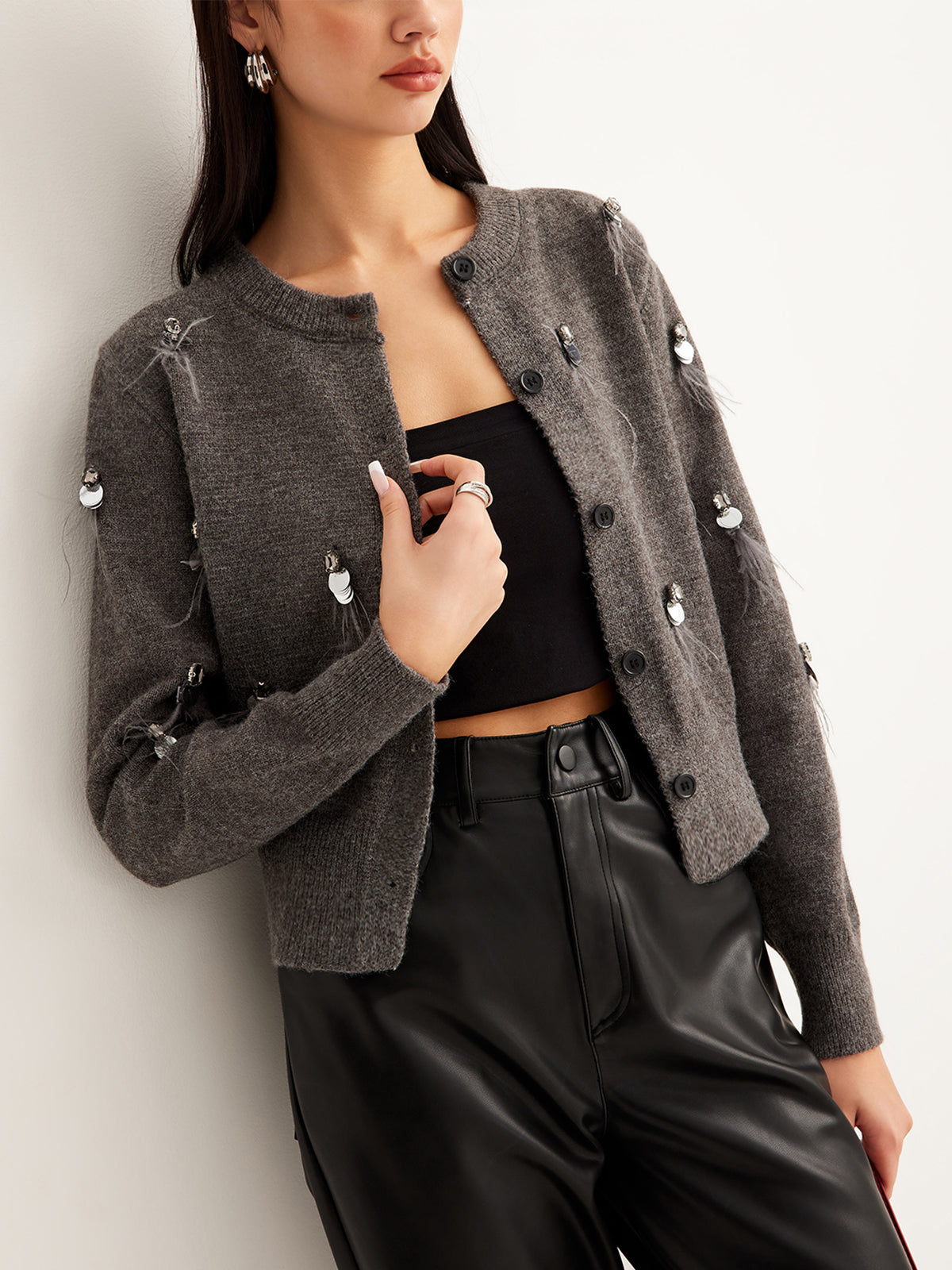 Stone Detail Button Velvet Cardigan — Svelte Chic