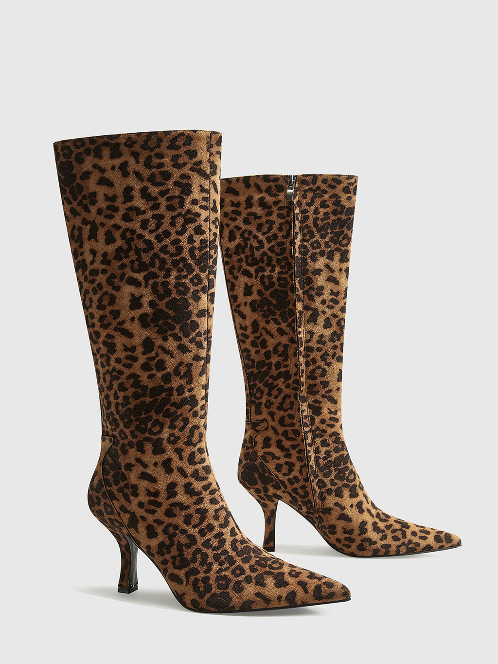 Leopard Print Zip Knee High Boots — Svelte Chic